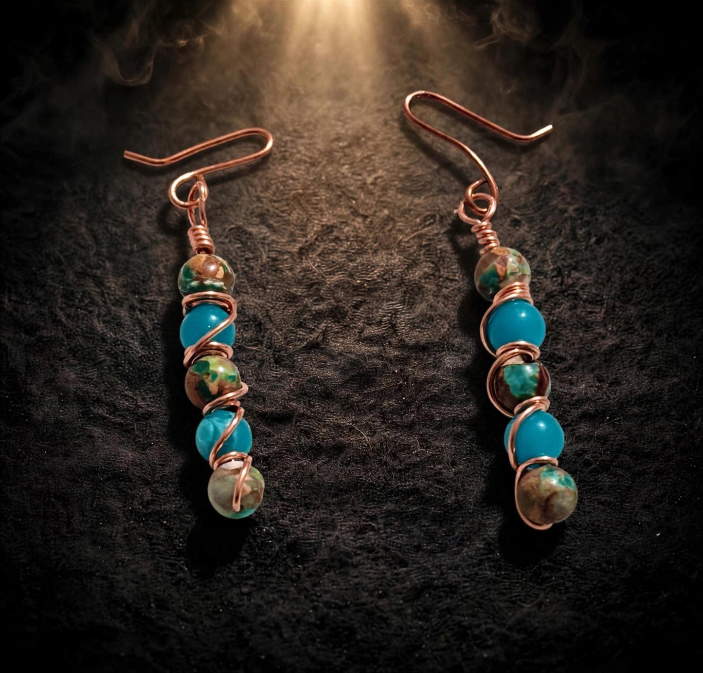 Turquoise & Jasper Copper Drop Earrings