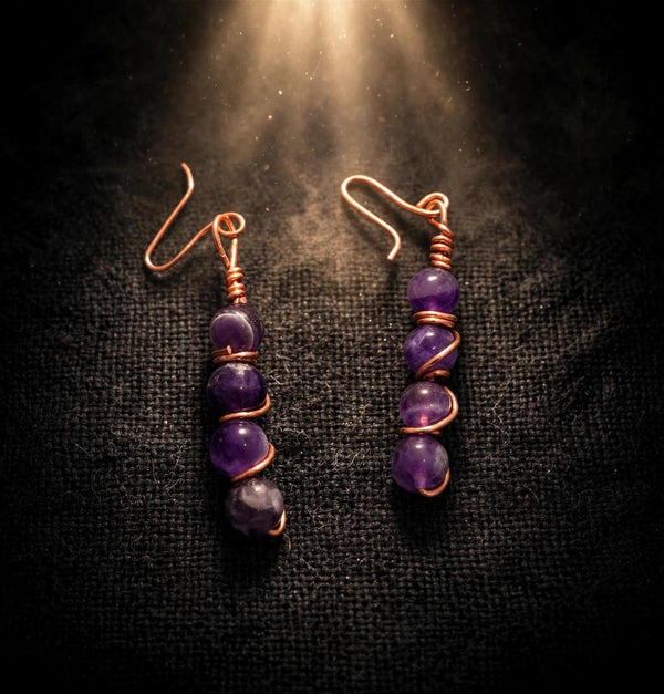 Amethyst Copper Drop Earrings