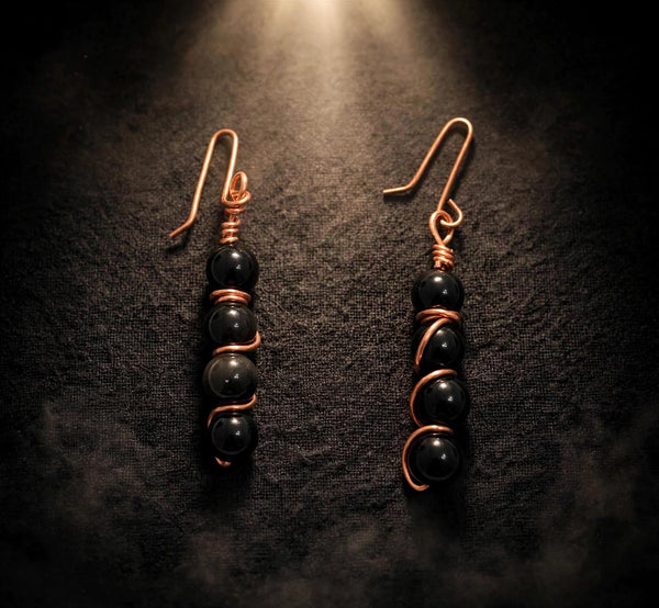 Black Obsidian Copper Drop Earrings